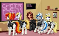 animals_only drool female_only femdom femsub furry happy_trance hypnotic_screen maid maid_headdress multiple_girls multiple_subs my_little_pony open_mouth panties resisting shamziwhite short_hair smile spiral_eyes symbol_in_eyes text underwear