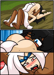 69 caption collar comic crown dark_skin female_only long_hair nude nun sex white_hair witch xierra099 yuri