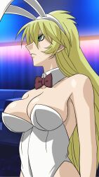 blonde_hair breasts bunny_ears bunnysuit empty_eyes expressionless fake_animal_ears femsub green_eyes large_breasts manip sherry_leblanc standing standing_at_attention very_long_hair yu-gi-oh! yu-gi-oh!_5d&#039;s