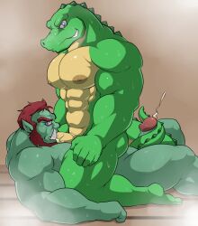  alligator_boy beard bottomless cum cum_in_mouth elf_ears erection fangs fellatio furry green_skin hypnotic_eyes kaa_eyes maldu male_only maledom malesub muscle_boy nude oral orc orc_boy original penis prehensile_tail red_hair smile steam sweat tailjob topless tusks yaoi 