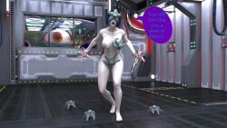  3d alien ambiguous_pov barefoot blue_hair braunmar breast_grab breasts dc_comics dialogue english_text femsub grey_skin hypnotized_assistant hypnotized_hypnotist lipstick looking_at_viewer makeup nipples nude one_breast_out pale_skin parasite possession pov purple_lipstick raven red_eyes short_hair speech_bubble starro teen_titans 