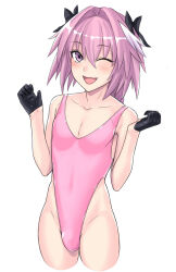  astolfo_(fate/grand_order) bare_legs bare_shoulders blush braid bulge collarbone eyebrows_visible_through_hair fate/grand_order fate_(series) femboy gloves hai_(h81908190) haigure hair_ribbon leotard malesub multicolored_hair one-piece_swimsuit one_eye_open open_mouth pink_eyes pink_hair smile thick_thighs thighs white_background white_hair 