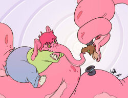  brown_hair carrow_brisby caudle elephant_girl femdom furry hat hypnotic_eyes kaa_eyes malesub mouse_boy open_mouth original pink_hair prehensile_tail short_hair 