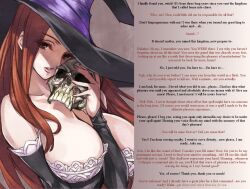 arm_warmers bare_shoulders breasts brown_eyes brown_hair caption caption_only comic_market_86 dragon&#039;s_crown femdom hat huge_breasts large_breasts large_lips long_hair looking_at_viewer manip matsuryu orange_hair pov pov_sub red_hair skeleton solo sorceress_(dragon&#039;s_crown) stroke_(manipper) text witch_hat