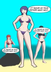  altered_perception anouras bare_legs bare_shoulders barefoot beach bikini bikini_bottom bikini_top black_hair braid breasts chainsaw_man death_devil_(chainsaw_man) dialogue earrings feet female_only femsub hand_on_hip large_breasts legs light_skin long_hair makima_(chainsaw_man) midriff multiple_girls multiple_subs navel pale_skin pink_eyes ponytail purple_hair red_hair short_hair standing text thighs unusual_pupils very_long_hair yoru_(chainsaw_man) 