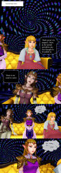  3d absurdres biliocho blonde_hair breasts brown_hair comic crown dazed earrings elf_ears expressionless femsub gloves jewelry large_breasts long_hair multiple_persona nintendo ocarina_of_time open_mouth opera_gloves princess princess_zelda skyward_sword spiral text the_legend_of_zelda twilight_princess 