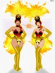  aura breasts choker cleavage clothed dialogue english_text femsub flame gloves glowing_eyes hand_on_hip high_heels hope_summers jean_grey large_breasts marvel_comics milf mother_and_daughter multiple_girls multiple_subs opera_gloves phoenix_force polmanning ponytail possession red_hair showgirl simple_background speech_bubble super_hero text thigh_boots thighhighs white_background x-men yellow_eyes 