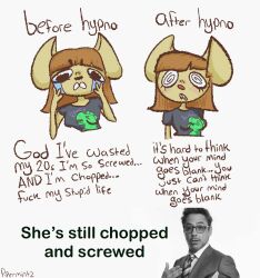  before_and_after breasts dialogue english_text femsub furry glasses humor mantra marvel_comics meme mouse_girl original piper_(pipermintz) pipermintz short_hair simple_background spiral_eyes tagme tears text tony_stark transfem transgender_identity white_background 