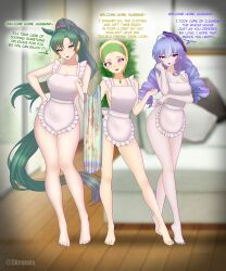  ahoge animal_ears bangs bare_legs barefoot bed blonde_hair blue_hair cleavage collarbone curly_hair dragon_quest_(series) dragon_quest_xi earpiece empty_eyes eyebrows_visible_through_hair feet female_only femsub fire_emblem fire_emblem_shadows fire_emblem_the_blazing_blade green_hair hair_ornament hair_ribbon hand_on_hip happy_trance headband horse_girl housewife jewelry kronobas28 legs long_hair looking_at_viewer lyndis multicolored_hair multiple_girls multiple_subs naked_apron necklace nintendo open_mouth pillow ponytail purple_eyes purple_hair red_eyes ring serena_(dragon_quest_xi) short_hair sideboob smile stepfordization tail text tied_hair toenail_polish towel twintails vivian_banshee wide_hips zenless_zone_zero 