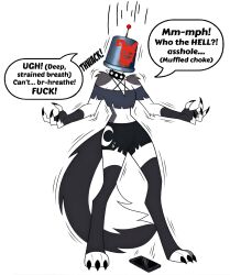  antenna bucket_helmet comic femsub glamrockmangle12 helluva_boss loona_(helluva_boss) phone solo speech_bubble tagme tech_control text wolf_girl zombie_walk 