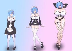 ass_expansion before_and_after bimbofication blue_hair breast_expansion cloud_rye maid re:zero_starting_life_in_another_world rem_(re:zero) transformation