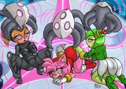 amy_rose ass bent_over blush breast_grab breasts cosmo_the_seedrian dazed drool echidna_girl expressionless femsub furry gloves glowing glowing_eyes green_hair groping hedgehog_girl large_breasts monster_girl multiple_girls multiple_subs omegazuel open_mouth orange_hair pink_eyes pink_hair plant_girl ring_eyes shade_the_echidna short_hair skirt sonic_the_hedgehog_(series) spread_legs tentacles tongue tongue_out voxai