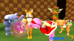  3d amy_rose boshi breasts charliedcr chicken_pose cleavage collar echidna_girl femsub fox_boy furry hedgehog_girl maledom malesub miles_tails_prower nintendo open_mouth pet_play pocket_watch sonic_the_hedgehog_(series) tikal 