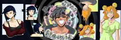  black_hair femsub green_eyes gully_bell_(syas-nomis) hoodie original red_eyes red_hair smile spiral spiral_background spiral_eyes syas-nomis tank_top tentacles 