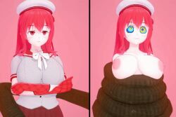  3d 9191h animated animated_eyes_only animated_gif blush breasts coils female_only femsub hat huge_breasts kaa_eyes long_hair original red_hair solo yoriko_(9191h) 