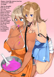  bare_shoulders blonde_hair blue_eyes breasts caption cleavage empty_eyes expressionless femdom femsub hypnotic_food large_breasts manip original real_xxiii sela_(real_xxiii) sexuality_change smile text tiechonortheal_(manipper) ursula_(real_xxiii) yuri 