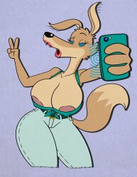 blinky_bill_(series) blu3danny breasts daisy_dingo dragonboy618_(manipper) female_only femsub furry glowing hypnotic_screen large_breasts lipstick makeup manip nipples open_mouth phone selfie solo spiral_eyes symbol_in_eyes tech_control western