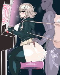  abs absurdres arcade_game blonde_hair captainkirb chiaki_nanami clothed_exposure cum cum_in_pussy dangan_ronpa dazed drool empty_eyes femsub from_behind hypnotic_screen large_ass large_breasts maledom miniskirt open_mouth penis pussy_juice sex short_skirt sitting skirt text thick_thighs thighhighs unaware vaginal 