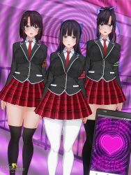  3d absurdres arm_bands bangs before_and_after black_hair blue_eyes blush bow breasts brown_hair corruption custom_maid_3d_2 dazed dfish303 empty_eyes expressionless female_only femsub glasses heart japanese_text large_breasts long_hair multiple_girls multiple_subs open_mouth original phone ponytail ribbon school_uniform short_hair signature skirt socks spiral_background standing straight-cut_bangs tech_control text thighhighs tie user_interface 