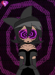  bare_shoulders bow_tie brown_hair dazed femsub hypnoscream murder_drones purple_eyes spiral_background spiral_eyes spiralwash_eyes standing_at_attention tech_control tessa_james_elliot visor 