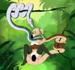  ai_hayasaka censored crossover disney fellatio femsub kaa kaguya-sama_love_is_war long_hair multiple_doms nipples outdoors saorika scalie scrunchie side_ponytail snake the_jungle_book 