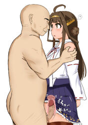  age_difference altered_common_sense ass bald blush brown_eyes brown_hair clothed_sex coconeri evil_smile femsub indifferent kantai_collection kongou_(kantai_collection) long_hair maledom no_panties open_mouth penis sex skirt skirt_lift smile thighhighs ugly_bastard upskirt vaginal x-ray 