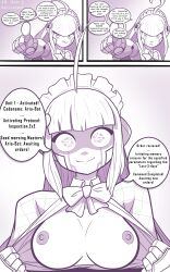 ahoge bow_tie breasts comic disguised_hypnotist exposed_chest fembot femsub hacking happy_trance hypnovember maid memory_alteration original robotic_trance tagme text undressing