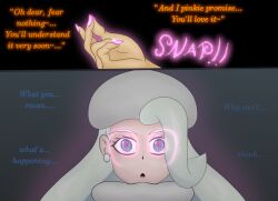  blue_eyes corruption finger_snap glowing_eyes melony_(pokemon) nintendo onorgasmic pokemon spiral_eyes white_hair 