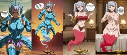 ai_art before_and_after black_clover censored femsub genie grey_hair large_breasts nipples noelle_silva thehypno7ist_(generator) twintails