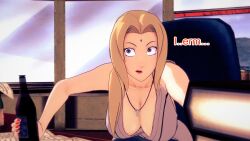 aware beer blonde_hair breasts brown_eyes clothed dialogue dogdog english_text female_only naruto_(series) solo text tsunade
