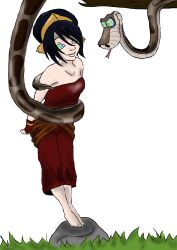 absurdres avatar_the_last_airbender black_hair breasts coils disney femsub happy_trance hypnotic_eyes kaa kaa_eyes kaeriia large_breasts maledom nickelodeon simple_background smile snake the_jungle_book toph western white_background