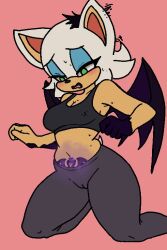  animal_ears bat_girl bat_wings broth_nsfw clothed confused corruption crotch_tattoo embarrassed erect_nipples female_only femsub furry magic magic_tattoo nipples rouge_the_bat solo sonic_the_hedgehog_(series) thesalazar transformation 