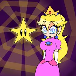 blue_eyes crown dazed hypnoscream princess princess_peach sparkle spiral_background spiral_eyes spiralwash_eyes star starman_(super_mario_bros.) super_mario_bros. yellow_hair
