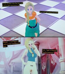  3d barcode before_and_after bianca_whitaker blonde_hair bottomless censored corruption cyanstargazer dragon_quest_(series) dragon_quest_v empty_eyes eye_color_change femsub happy_trance large_breasts long_hair text 