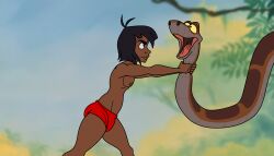black_hair choking dark_skin disney hungrykaa kaa loincloth male_only maledom malesub mowgli resisting snake the_jungle_book yaoi