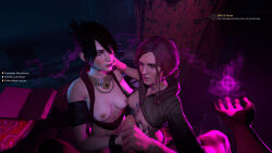 3d bloatedsfm book breasts breasts_outside dragon_age femsub handjob jewelry looking_at_viewer magic male_pov maledom morrigan_(dragon_age) multiple_girls multiple_subs necklace nipples open_clothes penis pov pov_dom symbol text the_witcher triss_merigold witch