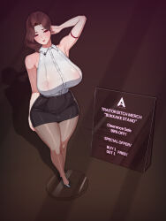  breasts brown_hair chen_meiling clothed dialogue display english_text female_only femsub huge_breasts milf nipples nuo original red_eyes see-through short_hair solo text 