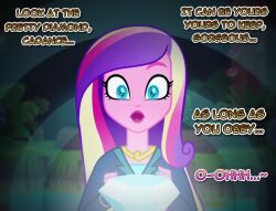 blonde_hair breasts cyan_hair equestria_girls female_only femsub furry glowing glowing_eyes happy_trance horse_girl long_hair magic multicolored_hair my_little_pony open_mouth princess_cadance purple_hair snakeythingy text western
