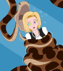  android_18 blonde_hair clothed coils disney dragon_ball_z femsub imminent_vore kaa kaa_eyes necklace plsgts short_hair snake the_jungle_book 