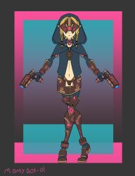 absurdres armor bikini_armor boots breasts breath_of_the_wild cloak collar corruption enemy_conversion female_only femsub gloves gun happy_trance hypnotic_accessory hyrule_warriors linkle mannybot-01 mask nintendo solo tech_control the_legend_of_zelda thighs visor weapon 