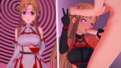 3d akaoni0123 asuna before_and_after breasts brown_eyes corruption drool empty_eyes expressionless fellatio female_only femsub fishnets gloves glowing gradient_background handjob koikatsu! maledom open_mouth opera_gloves oral orange_hair pendulum penis pink_eyes simple_background solo spiral spiral_background sword_art_online symbol_in_eyes tongue v