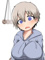 aahnns blue_eyes breasts confused femsub grey_hair hana_uzaki large_breasts open_mouth parody pendulum uzaki-chan_wants_to_hang_out!