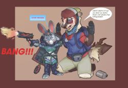 badger_boy blood femsub furry gun judy_hopps police_uniform policewoman smagadoodle spiral_eyes tech_control text zootopia