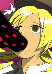  absurdres blonde_hair drill_hair empty_eyes femsub hat here_and_there mami_tomoe possession puella_magi_madoka_magica tears tentacle_in_mouth tentacles yellow_eyes 