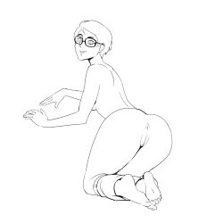 anus ass barefoot breasts crossed_eyes feet female_only femsub glasses greyscale happy_trance hypnostink jeans monochrome nipples open_clothes open_mouth original pussy ring_eyes short_hair solo topless white_background
