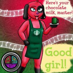  animal_crossing apron cherry_(animal_crossing) dog_girl female_only femsub furry happy_trance naked_apron nintendo open_mouth ordeper_arts spiral_eyes symbol_in_eyes text tongue tongue_out 