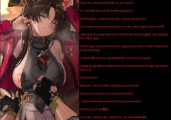  black_hair blue_eyes blush breasts caelus_(honkai_star_rail) caption caption_only crossover earrings fate/stay_night fate_(series) femdom gloves honkai_star_rail jacket jewelry manip nipples pov pov_sub riarea00 rin_tohsaka submissive_hypnotist sweat text theholyfool_(manipper) 