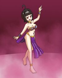  ahoge bare_legs barefoot black_hair breasts character_request choker cleavage collar cygames denah_(world_flipper) empty_eyes feet female_only femsub happy_trance harem_outfit legs mythkaz red_eyes short_hair solo tagme world_flipper 