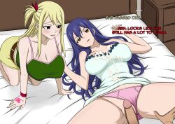  aged_up blonde_hair censored cum cum_on_body doggos_doujins empty_eyes expressionless fairy_tail femsub happy_trance large_breasts long_hair lucy_heartfilia maledom penis text wendy_marvell 