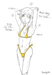  bikini dialogue drool female_only femsub final_fantasy final_fantasy_xiii gold golden_swimsuit lightning_farron rosera sketch square_enix yellow_eyes 